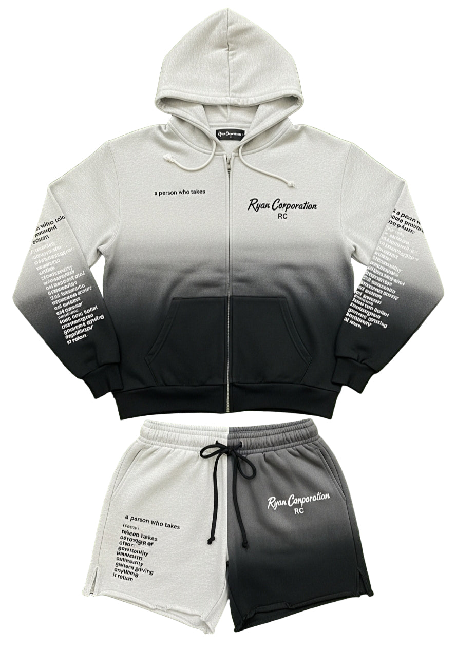 Gray Gradient Definition Hoodie & Shorts Set