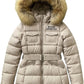 Light Beige Puffer Coat with Faux Fur Hood