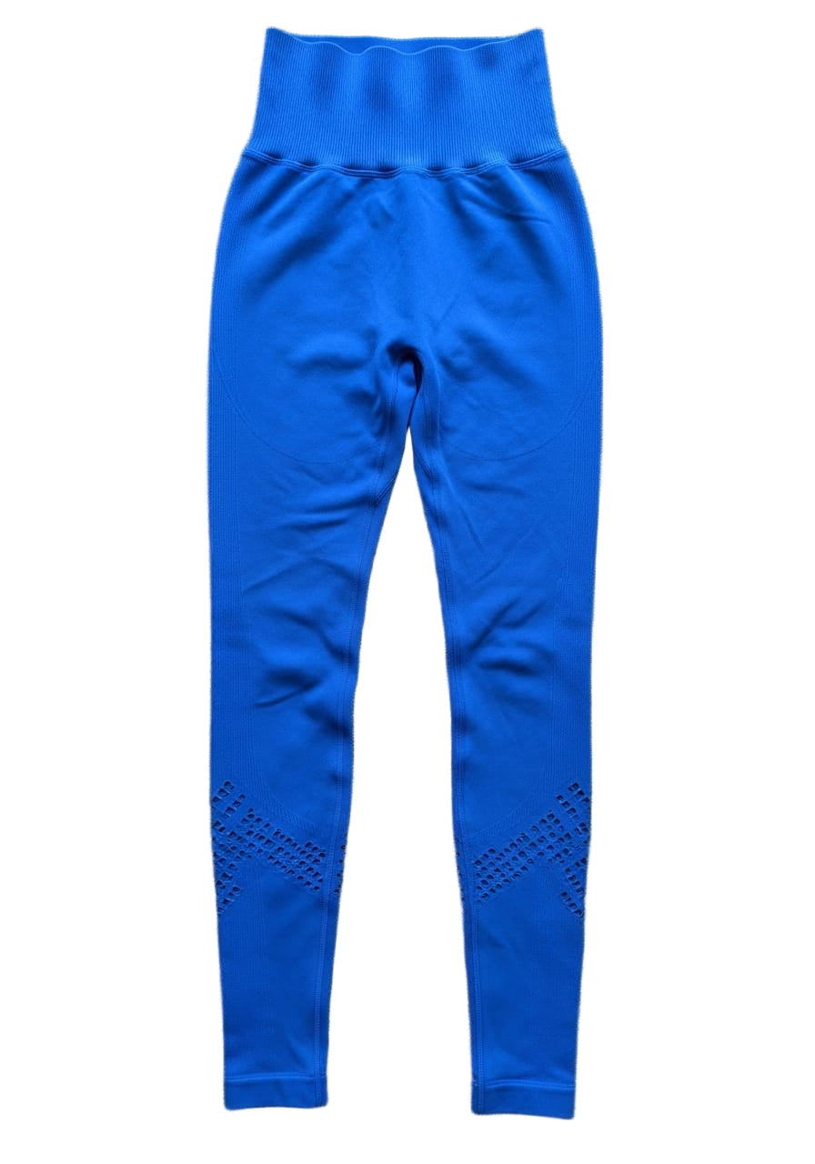 Royal Blue High-Waisted Leggings with Laser-Cut Details