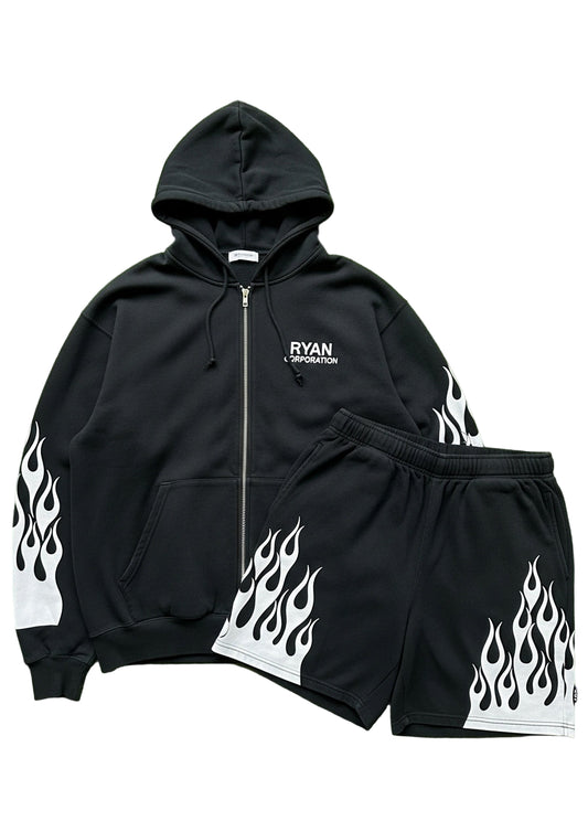 Black Flame Zip Hoodie & Shorts Set "Hate the Sin, Love the Sinner"