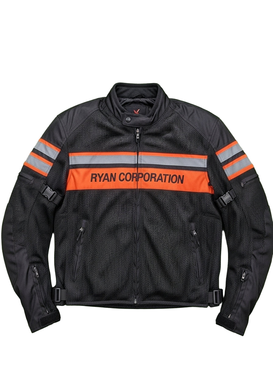 Black Mesh Motorcycle Jacket with Orange & Gray Accents