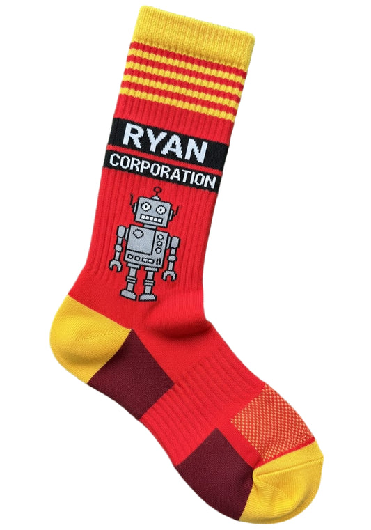 Red Athletic Sock with Robot Graphic
