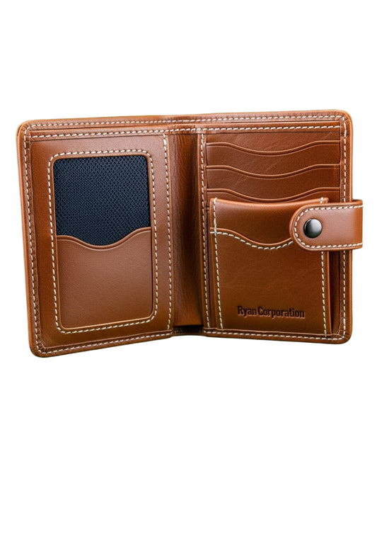 Brown Leather Bifold Wallet  Premium Stitch Design
