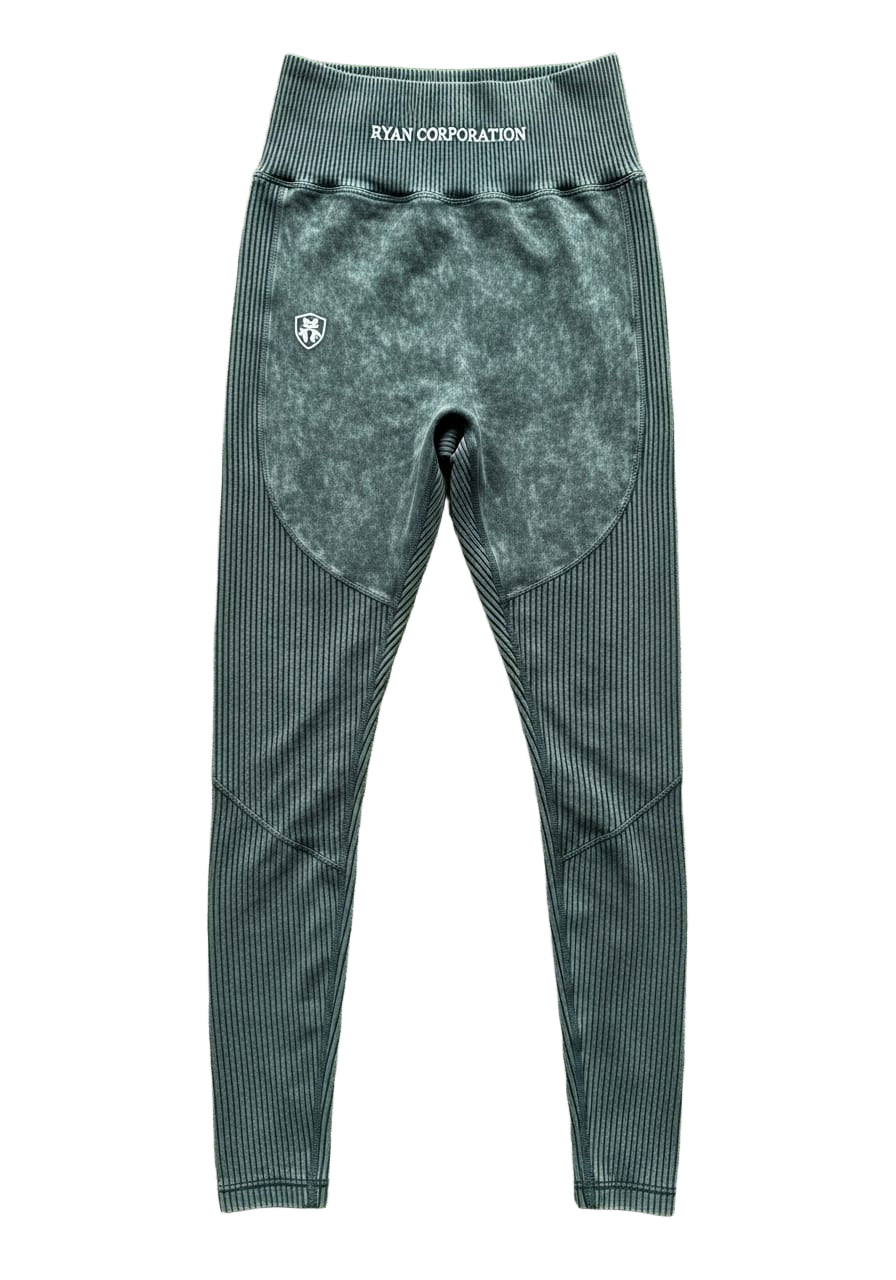 Dark Green Ribbed Sports Bra & High-Waisted Leggings