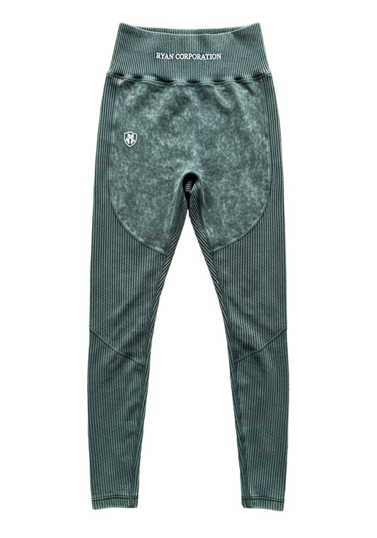 Dark Green Ribbed Sports Bra & High-Waisted Leggings