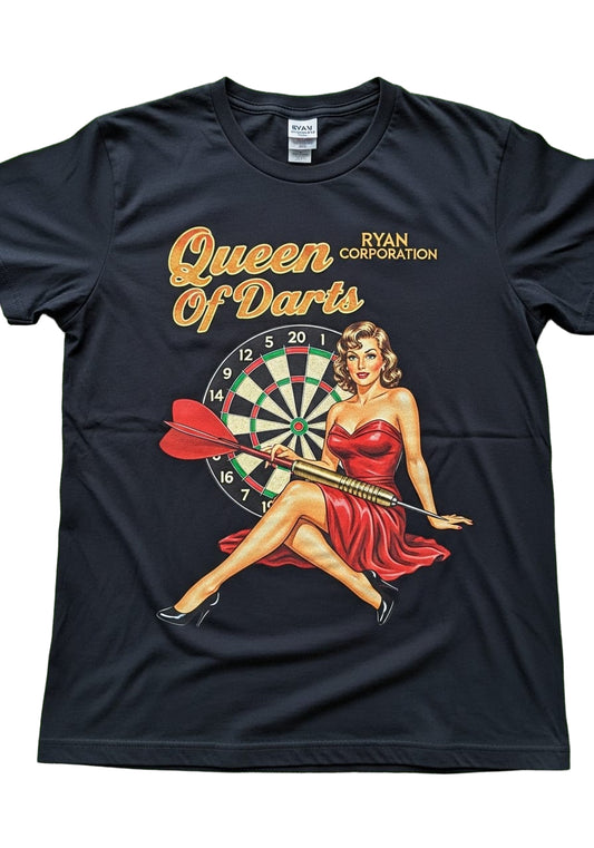 Ryan Corporation “Queen of Darts” Vintage Pin-Up Graphic T-Shirt  Black