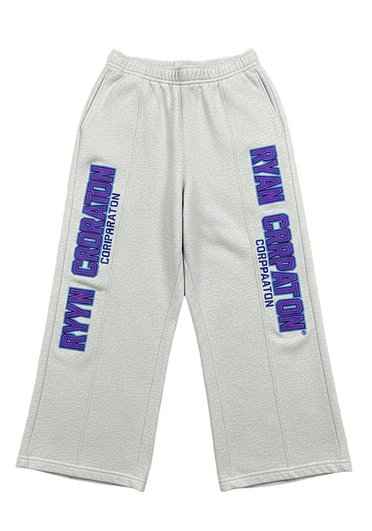 Grey Wide-Leg Sweatpants with Violet Vertical Branding – Ryan Corporation