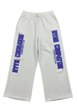 Grey Wide-Leg Sweatpants with Violet Vertical Branding – Ryan Corporation