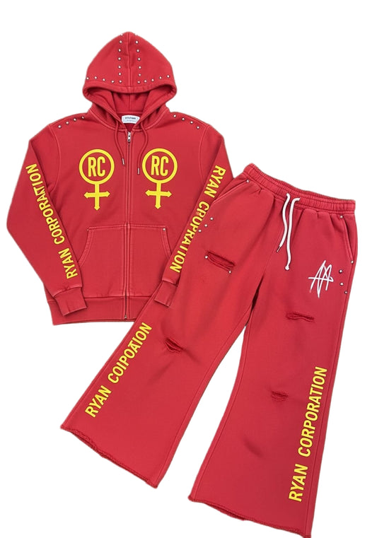 Red Ryan Corporation Hoodie & Sweatpants Set with Yellow