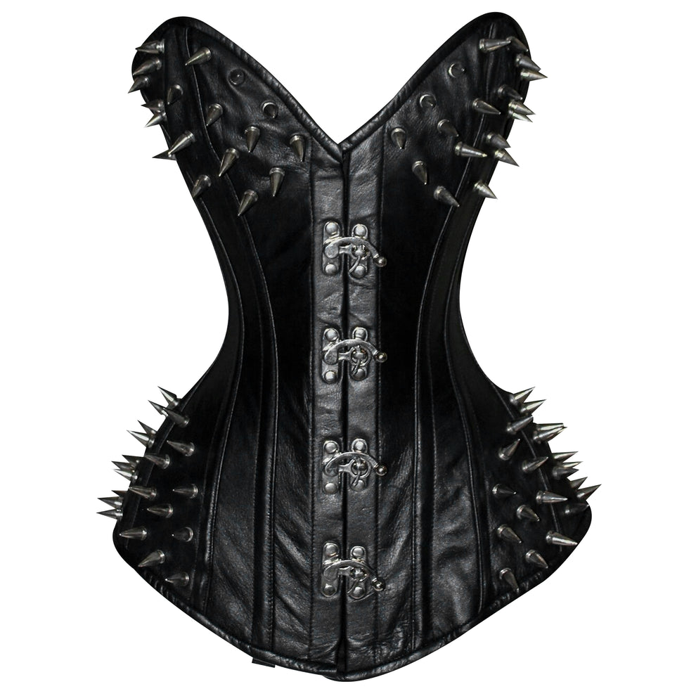 Handmade Real Leather Overbust Corset – Gothic Waist Shaper with Clasps & Buckles