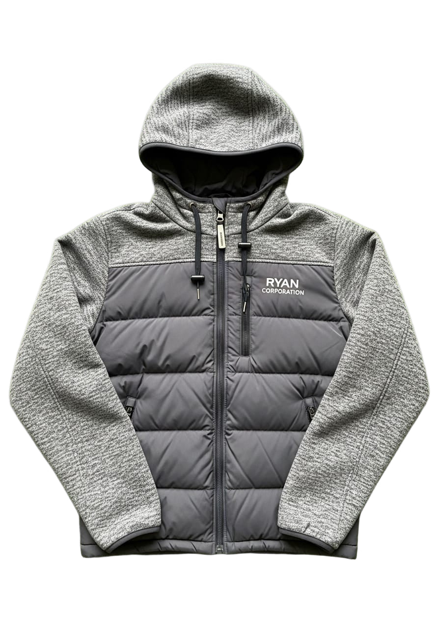 Grey & Dark Grey Puffy Hooded Jacket  Ryan Corporation