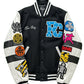 Black & White Letterman Jacket with Multicolor Patches