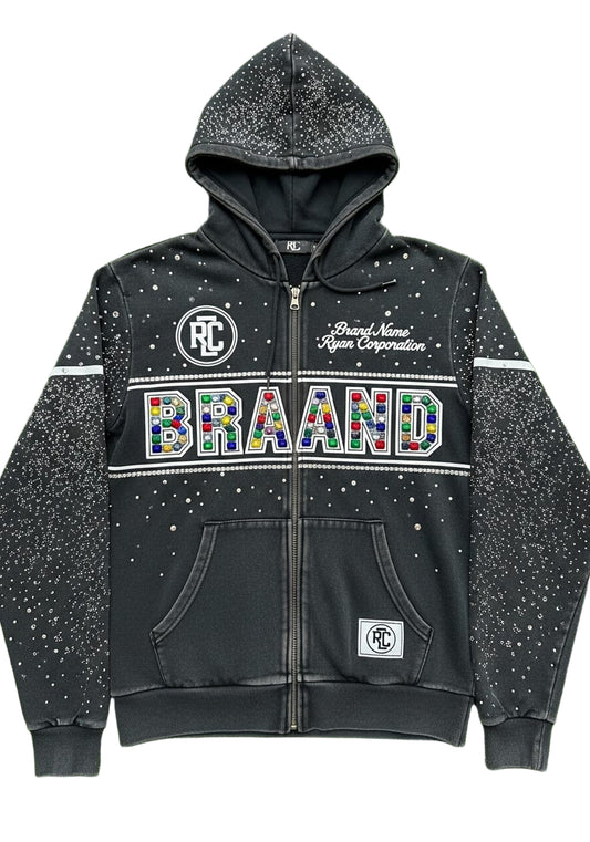 Ryan Corporation Black Rhinestone Zip Up Hoodie