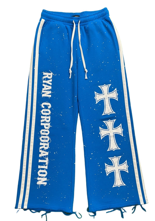 RYAN CORPORATION Blue Distressed Sweatpants