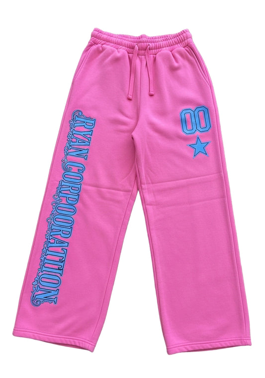 Bubblegum Pink Gothic "RYAN CORPORATION" Sweatpants  Jersey Wide Leg