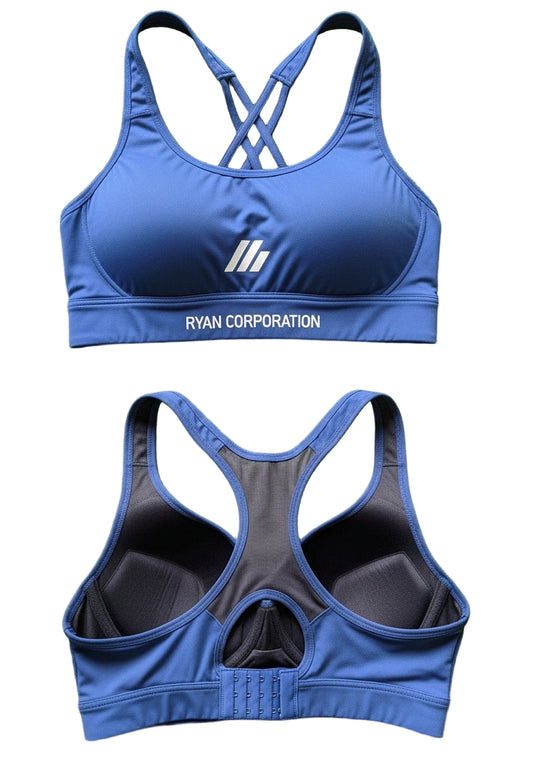 Blue Cross-Back Sports Bra