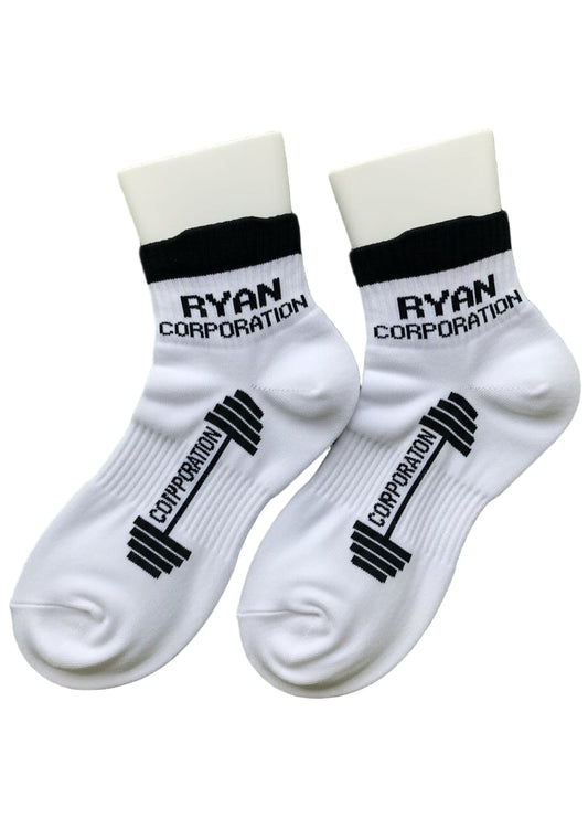 White Ankle Socks with Barbell Graphic