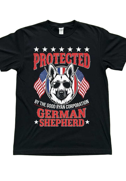 Ryan Corporation “Protected by the Good German Shepherd” Patriotic Graphic T-Shirt – Black