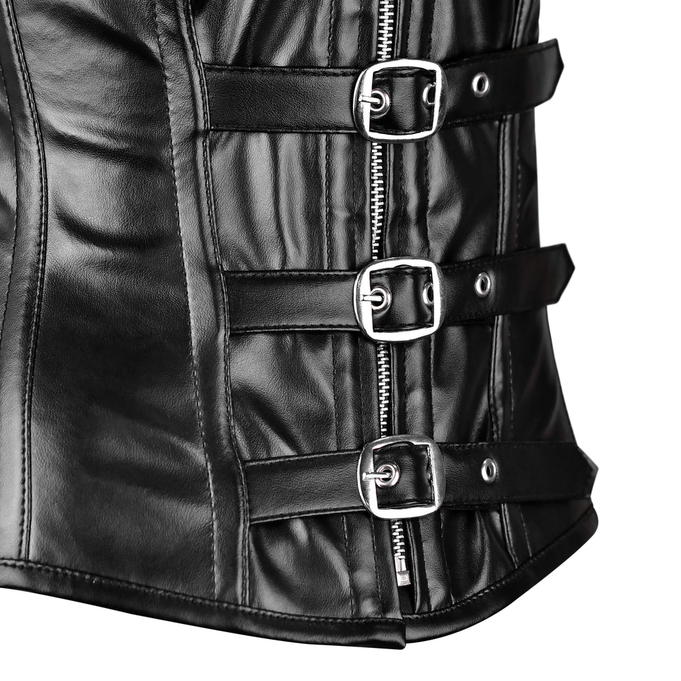 Handmade Real Leather Overbust Corset Vest  Gothic Waist Trainer with Zipper & Buckles