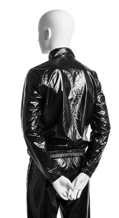 Classic Nylon Tracksuit Jacket Black Crew Neck, Hoodless Design