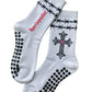White Crew Socks with Black & Red Gothic Design