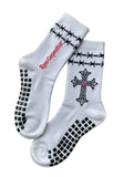 White Crew Socks with Black & Red Gothic Design