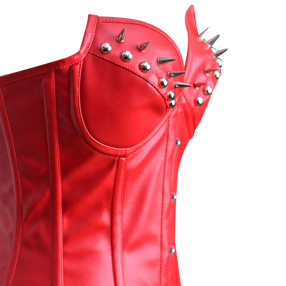 Handmade Real Leather Overbust Corset Gothic Style with Bullet Spike Embellishment