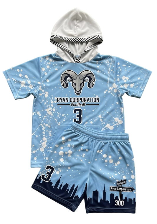Ryan Corporation Light Blue Hooded Football Set