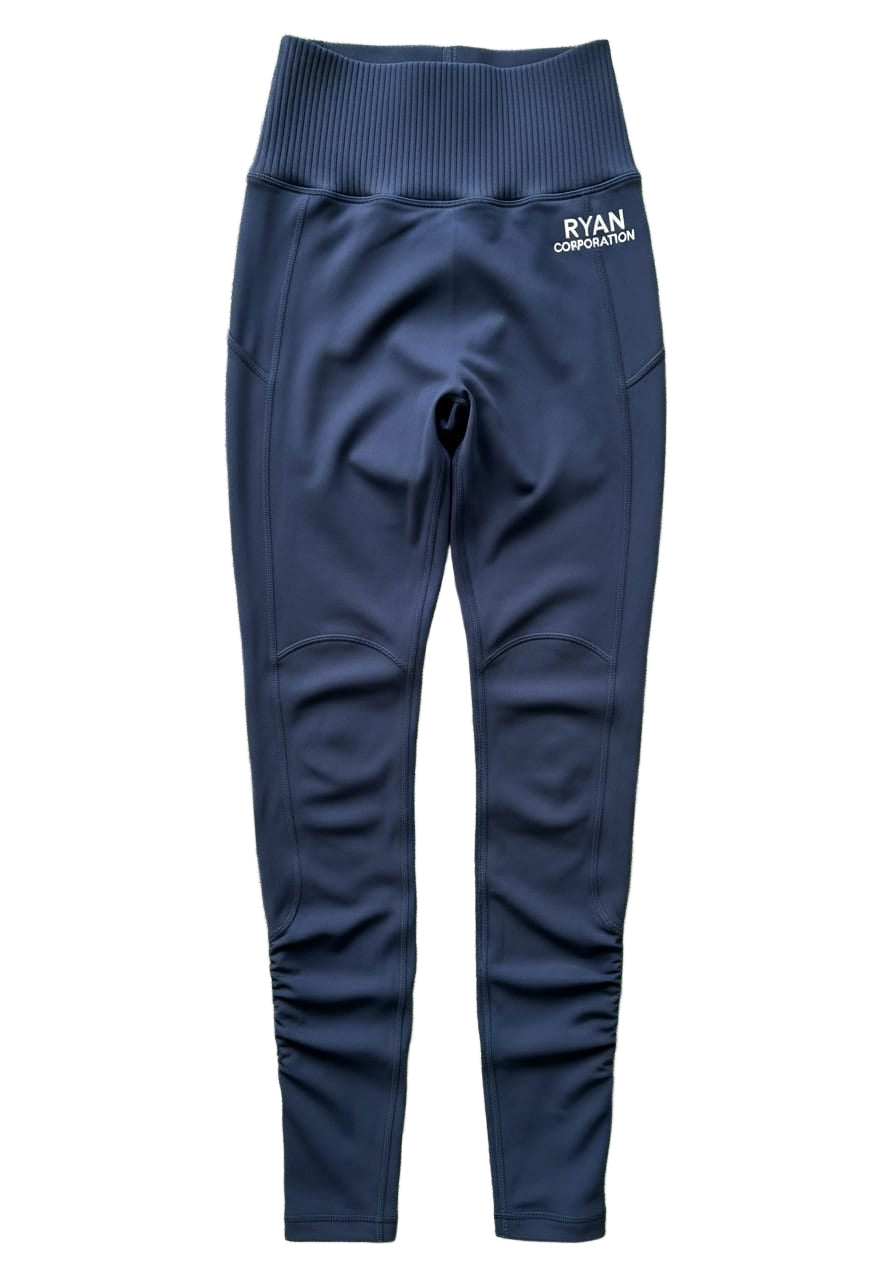 Dark Navy High-Waisted Athletic Leggings with Embroidery