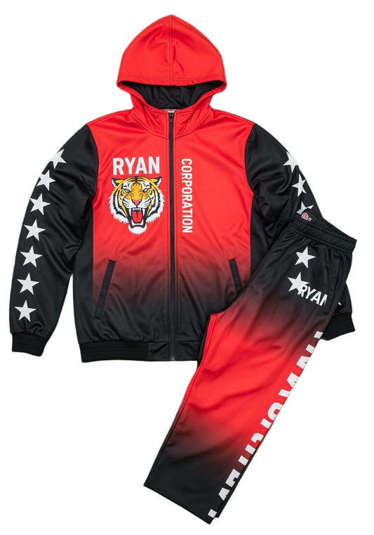 Ryan Corporation Black & Red Gradient Tiger Tracksuit