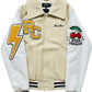Cream & White Varsity Jacket with RC and Sleeve Graphics