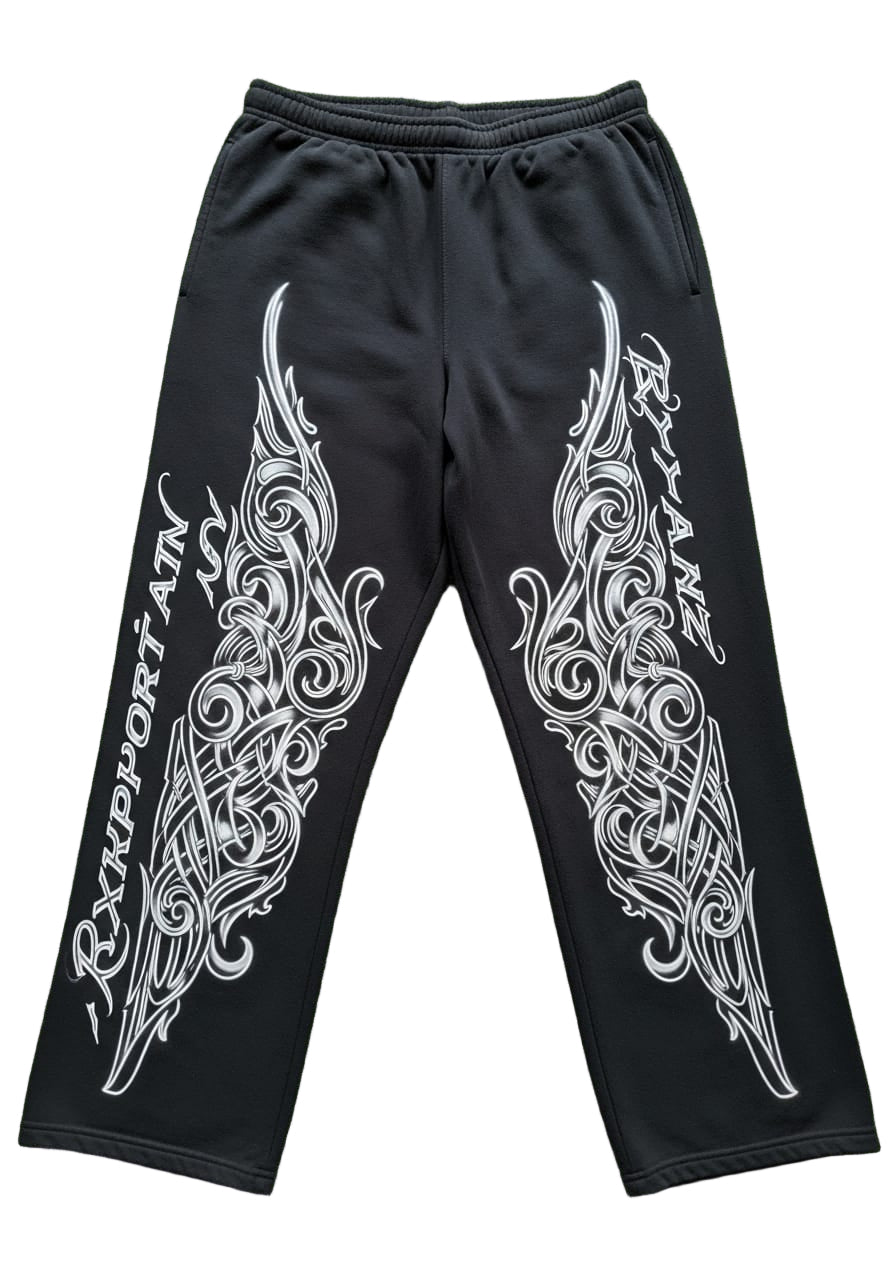 Black Wide Leg Pants with Skeleton Bone Graphics and Stud Detailing  Ryan Corporation