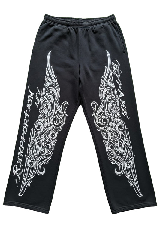 Black Wide Leg Pants with Skeleton Bone Graphics and Stud Detailing  Ryan Corporation