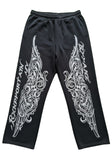 Black Wide Leg Pants with Skeleton Bone Graphics and Stud Detailing  Ryan Corporation