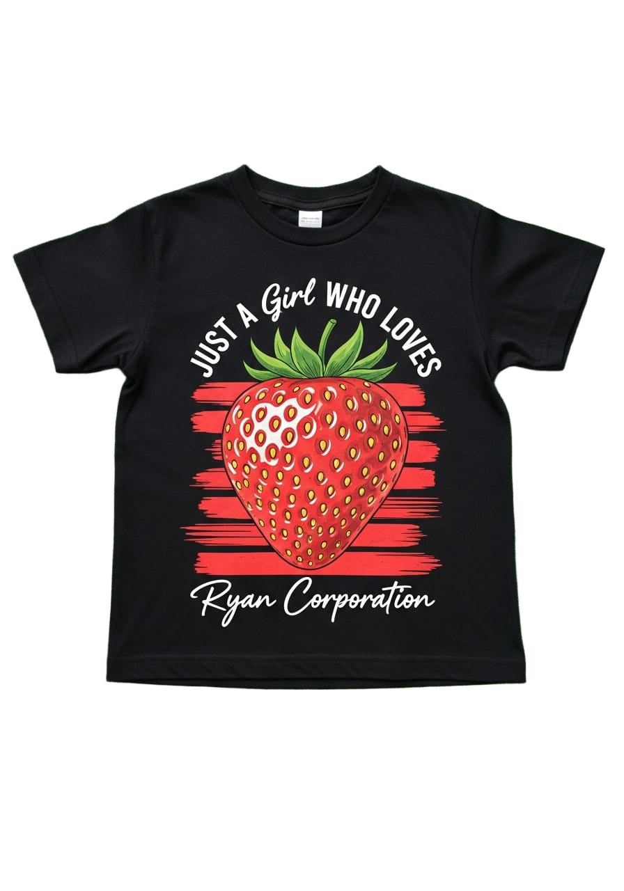 Just a Girl Who Loves Strawberry Graphic T-Shirt  Black