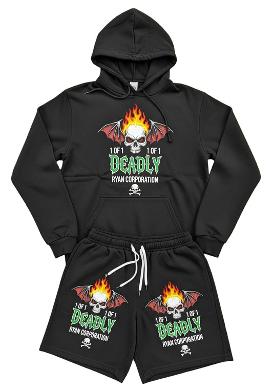 Ryan Corporation Deadly Black Hoodie & Shorts Set