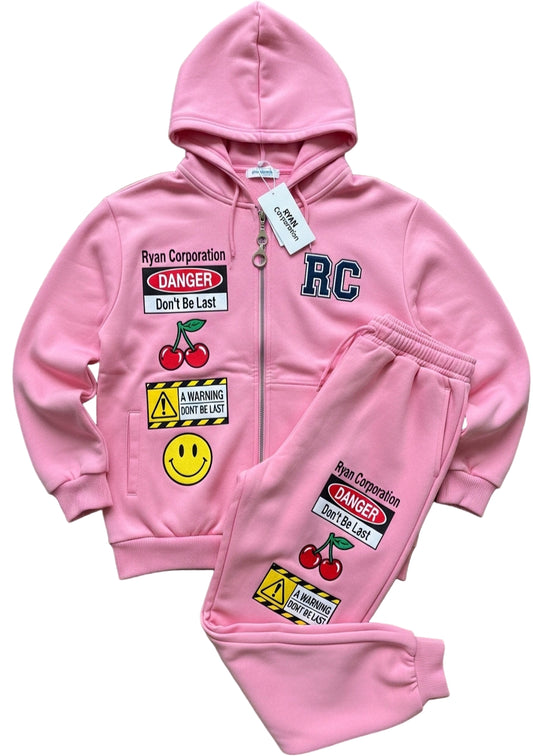 Bubblegum Pink Graphic Sweat Suit  Street Patch Edition