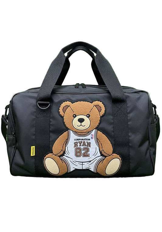 Black Duffel Bag with Teddy Bear Patch