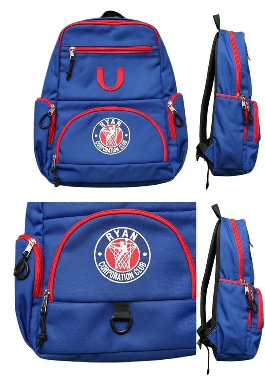 Blue Backpack with Red Accents & Ryan Corporation Club Logo