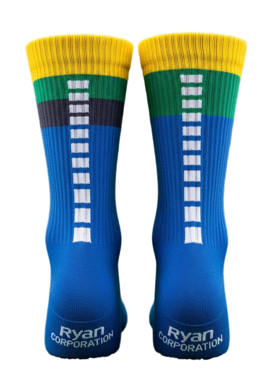 Blue & Green Crew Socks with Vertical Hash Marks
