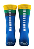 Blue & Green Crew Socks with Vertical Hash Marks