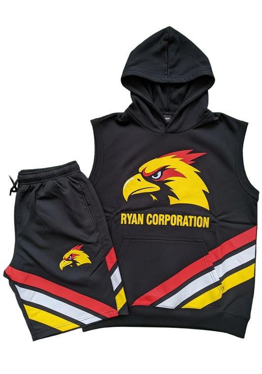 Ryan Corporation  Hoodie & Shorts Set Black with Red & Yellow Accents