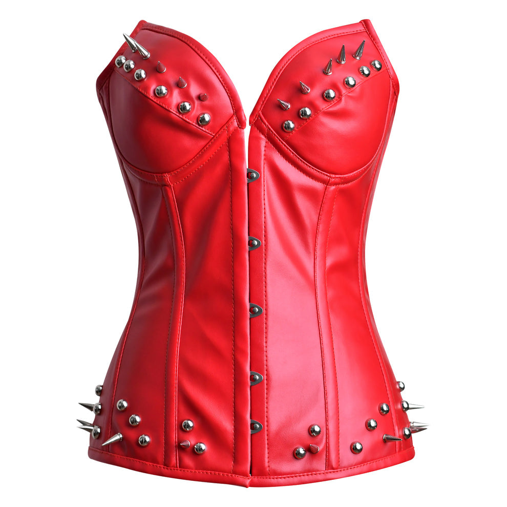 Handmade Real Leather Overbust Corset Gothic Style with Bullet Spike Embellishment