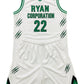 Ryan Corporation White & Green Basketball Uniform