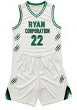 Ryan Corporation White & Green Basketball Uniform