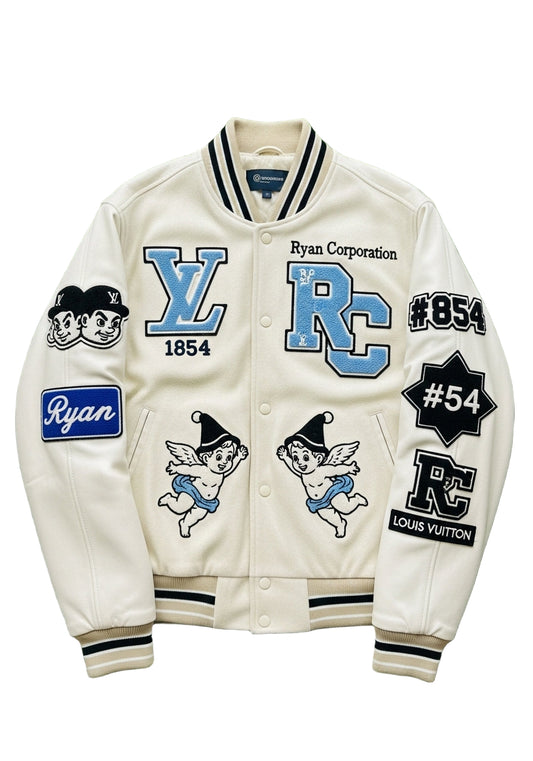Off-White Varsity Jacket with Blue RC & LV Patches