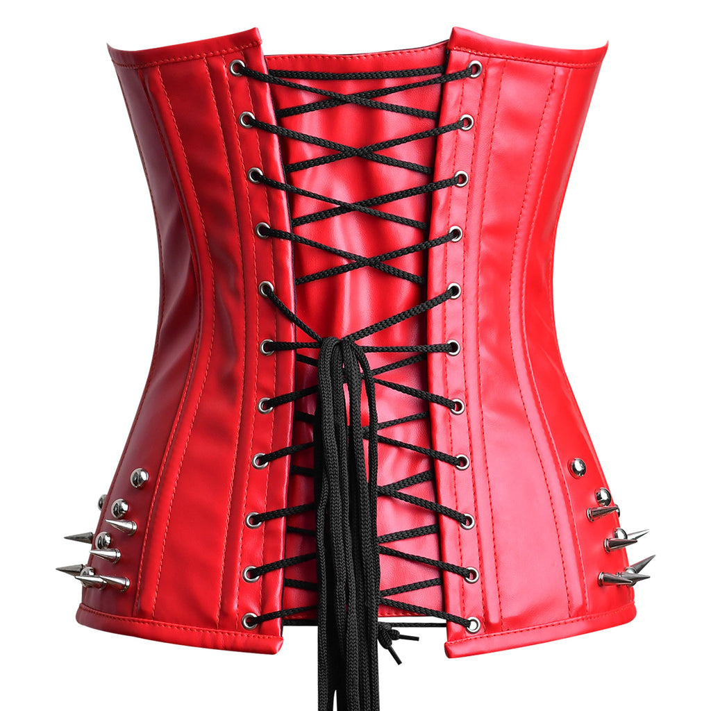 Handmade Real Leather Overbust Corset Gothic Style with Bullet Spike Embellishment
