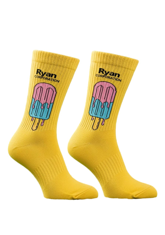 Yellow Crew Socks with Melting Popsicle