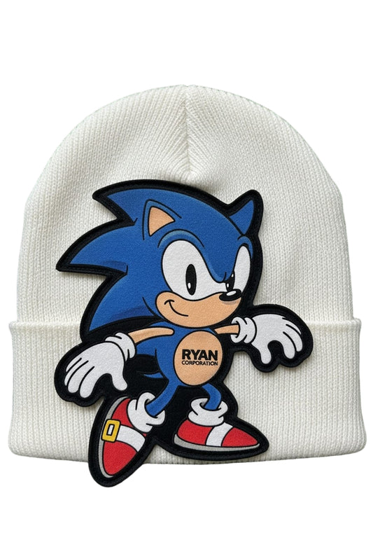 Ryan Corporation Off-White Beanie with Vintage Blue Character Patch