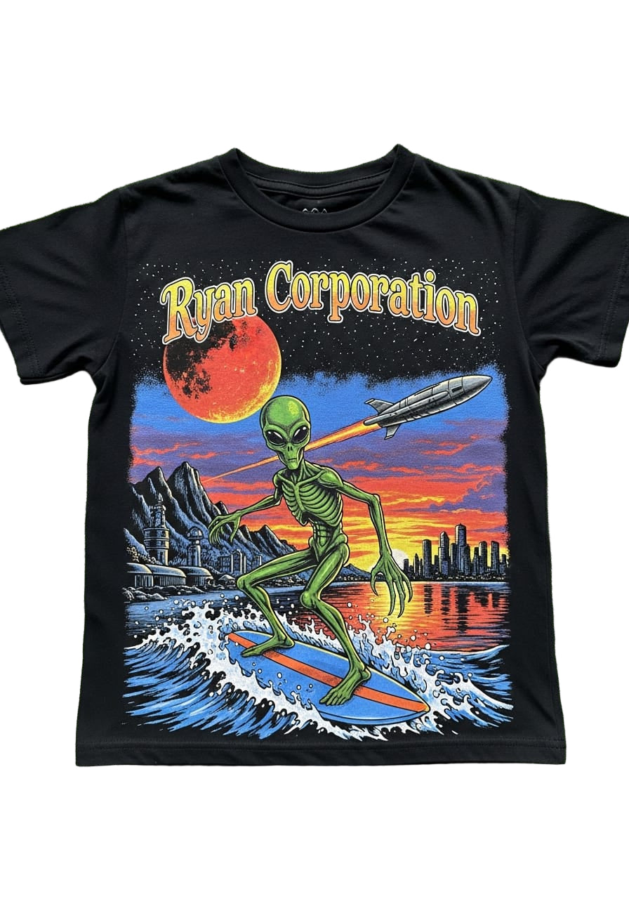 Graphic Surfing Alien T-Shirt  Black